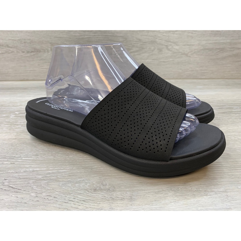 Clarks Cloudsteppers Arla Glade Black Perforated Slide Sandals Women's 10 M
